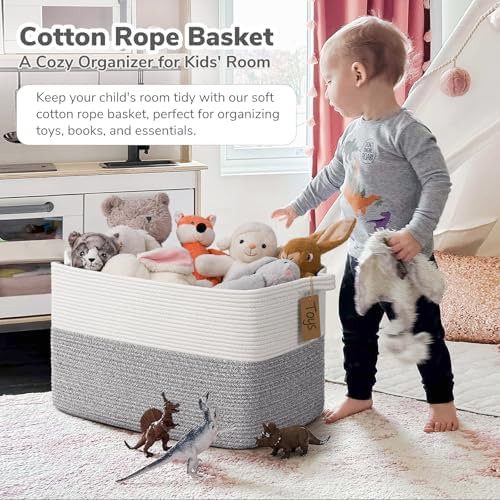 Goodpick 75L Extra Large Woven Rope Blanket Basket, Light Gray - Image 2