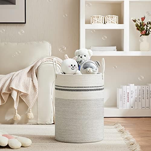 VIPOSCO 72L Tall Woven Laundry Basket Hamper, Stripe White - Image 2