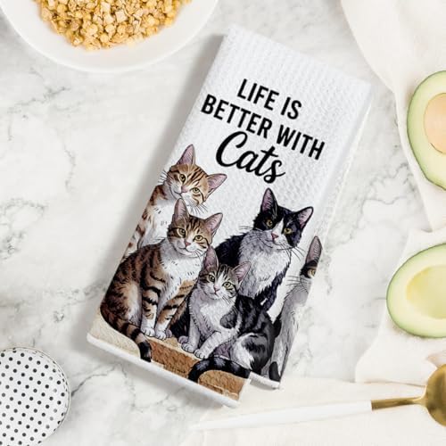 4 Pcs Cute Cat Kitchen Towels 24x14 Inch, Cats Gifts Absorbent Hand Towels - Image 3