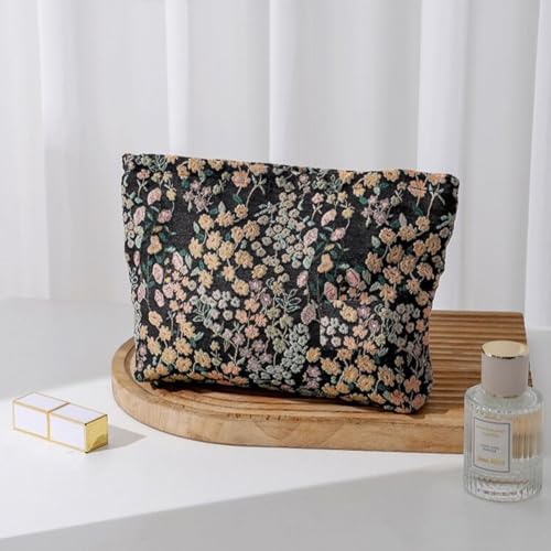 Flowers Makeup Bag for Women, Large Embroidery Zipper Cosmetic Bags - Image 6
