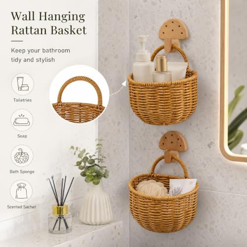 2 Pack Rattan Hanging Storage Baskets Wall Organizer - Image 7
