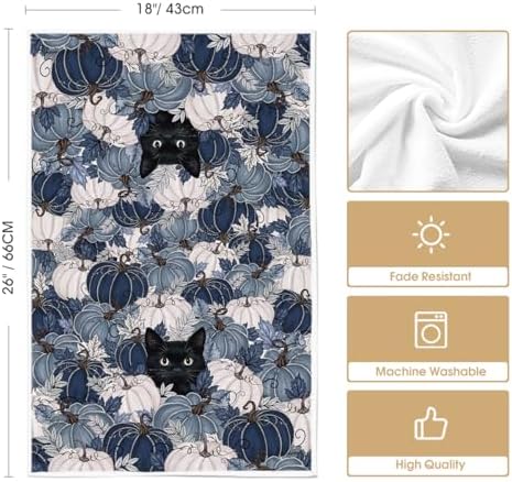 Artoid Mode Blue Pumpkin Cat Fall Kitchen Towels Set of 4 18x26 Inch - Image 6