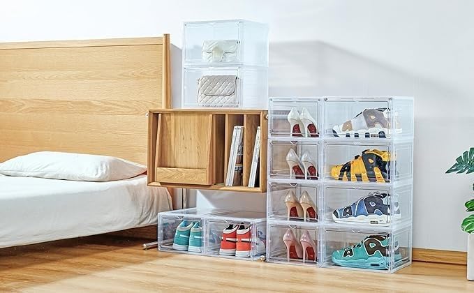 ZLLZUU Shoe Shoe Storage Boxes, 6 Pack Stackable Shoes Organizer Clear - Image 5