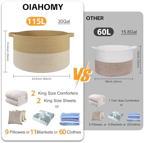 OIAHOMY 115L Extra Large Blanket Basket Living Room Laundry Basket Jute - Image 2