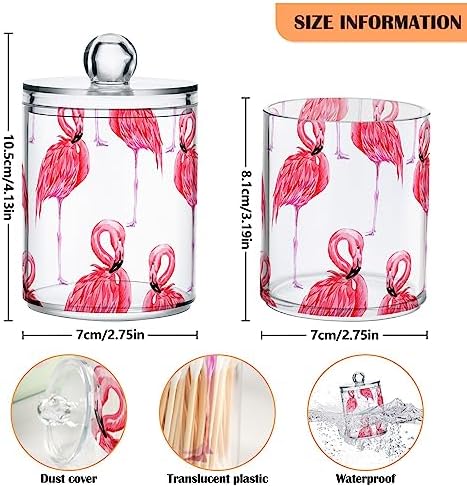 2 Pack Apothecary Jars Bathroom Pink Flamingo Qtip Holder Storage Canister - Image 3