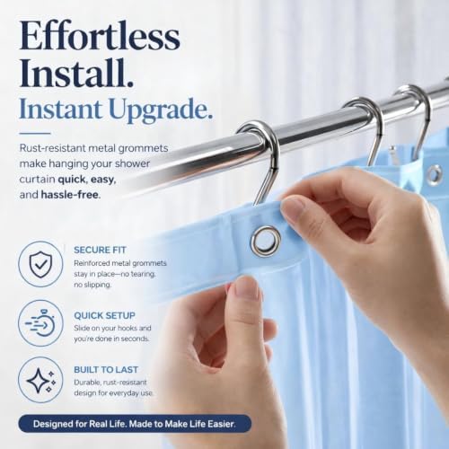 EHZNZIE Light Blue Shower Curtain Liner 72x72, PEVA Waterproof Bath Curtain - Image 2