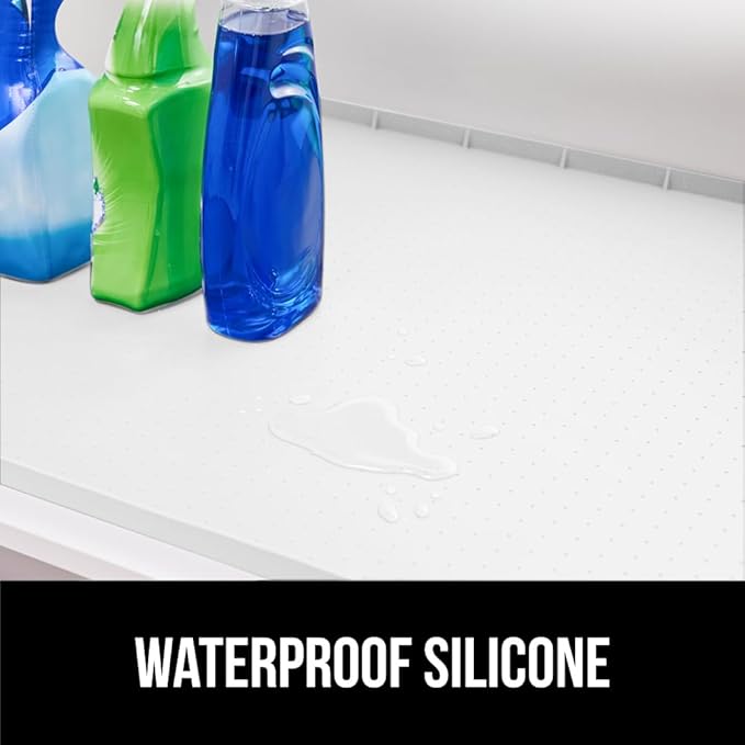 GORILLA GRIP Waterproof Silicone Under Sink Mat with Raised Lip for Kitchen and Bathroom, Cabinet Shelf Liner Stay in Place Mats Dishwasher Safe Drawer Liner, Organizer Tray, 19 x 22 in, White