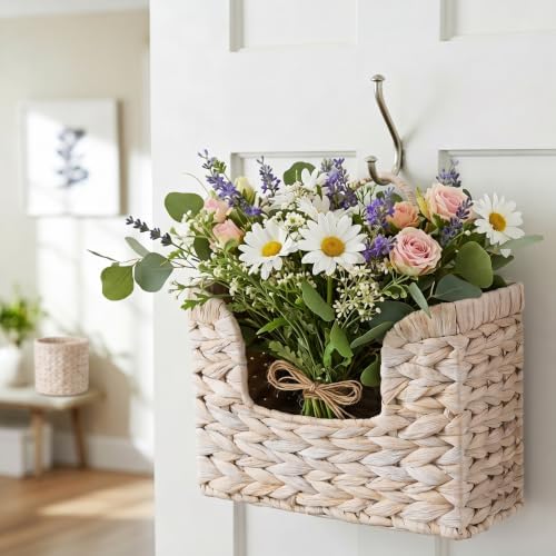 PINXIURY Magazine Holder Wall Basket Water Hyacinth Woven Mail Organizer - Image 4