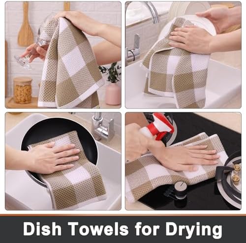 Mordimy Cotton Waffle Kitchen Towels, 6 Pack, Khaki & White - Image 4