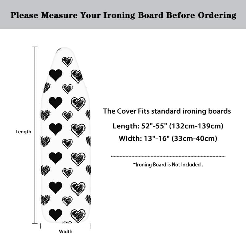 Black Heart Steam Ironing Board Replacement Cover Hand Drawn Cartoon Heart - Image 6