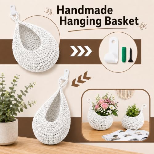 Hanging Fruit Baskets for Kitchen, 3 Pack Handwoven Wall Baskets - Image 5