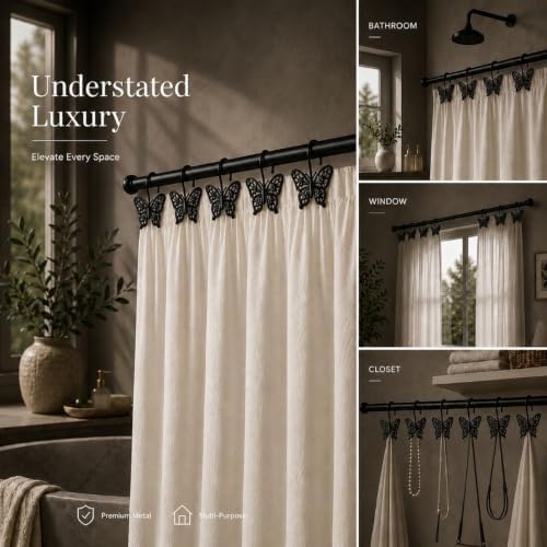 Butterfly Shower Curtain Hooks, Farmhouse Bathroom Decor, Rust-Resistant Zinc - Image 7
