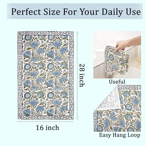 Ridhi Asparagus Green Hand Block Print Cotton Kitchen Towels, 16x28 Inch - Image 3