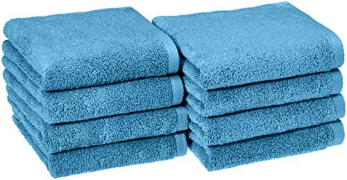Amazon Basics 8-Pack Lightweight Quick-Dry Hand Towels, 100% Cotton, Lake Blue by AmazonBasics