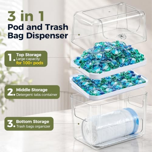 Trash Bag Dispenser & Dishwasher Pod Holder, 3-in-1 Trash Bag Holder Laundry - Image 3