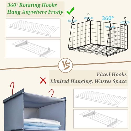3-Pack Hanging Laundry Room Organizaton：Foldable Laundry Basket Wire Basket - Image 5
