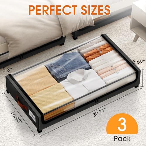 Under Bed Storage with Wheels 3Pack Storage Containers with Clear Window - Image 2