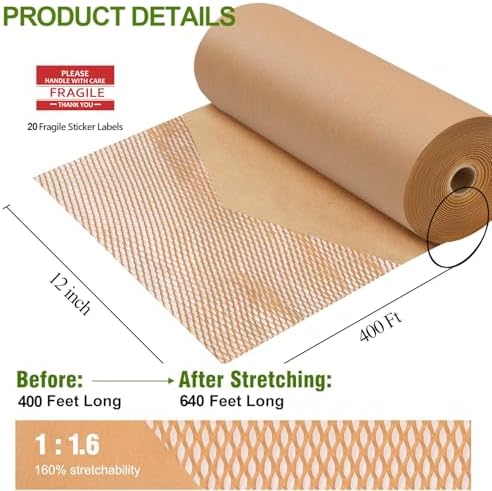 Honeycomb Packing Paper for Moving, Protective Wrapping Paper 12" x 400ft - Image 2