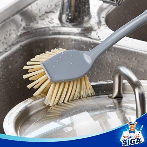 MR.SIGA Dish Brush with Bamboo Handle Built in Scraper - Image 4