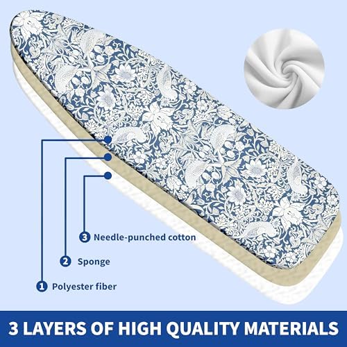 Ironing Board Cover and Pad, Thick Scorch Resistant Padding Blue Bird Flowers - Image 2