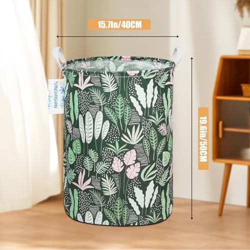 Round Laundry Basket Collapsible Storage Hamper Organizer Full Leaf - Image 2