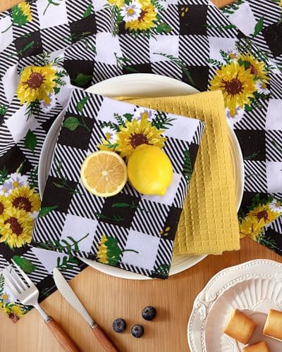 Miss Adola 3pcs 270GSM Cotton Kitchen Towels, Plaid Sunflower - Image 2