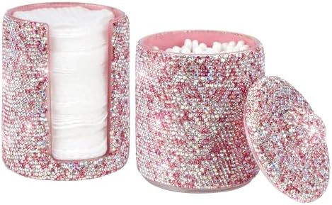 KEYPOWER Bling Rhinestone Cotton Ball Pad Swabs Make Up Pads Dispenser Holder by KEYPOWER