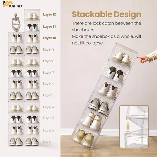 12 Pack Clear Shoe Storage, Stackable Shoe Organizer, Shoe Boxes - Image 4