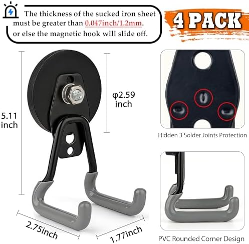 ULIBERMAGNET Upgraded Heavy Duty Magnetic Hooks, 4 Pack Strong Large Magnet Hook - Image 2