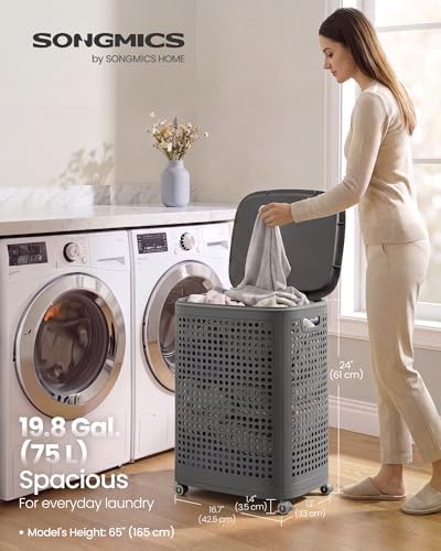 SONGMICS Laundry Hamper with Wheels, 75 L Laundry Basket with Lid - Image 2