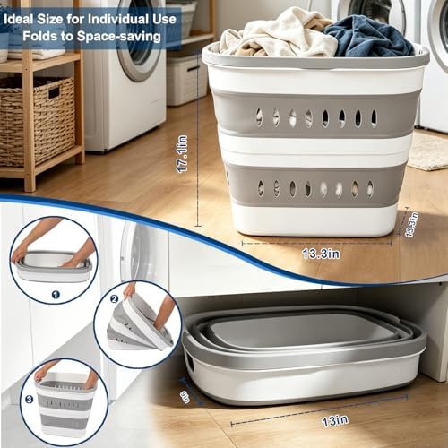 46L/12 Gal Collapsible Laundry Baskets, Foldable Hamper - Image 3