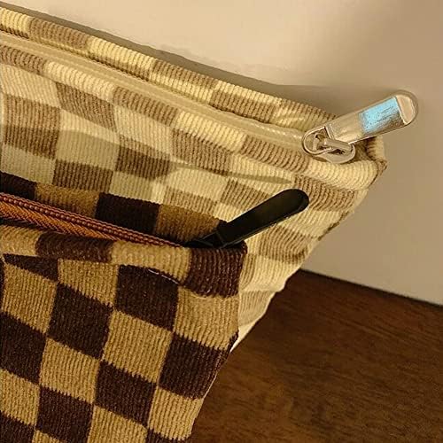 Checkered Cosmetic Bags for Women, Canvas Makeup Pouch Large Purse - Image 5