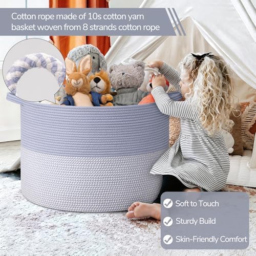 INDRESSME 115L Extra Large Woven Rope Blanket Basket Living Room Blue - Image 3