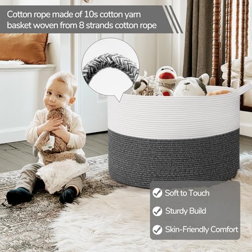 INDRESSME 115L Extra Large Woven Rope Blanket Basket Living Room - Image 3