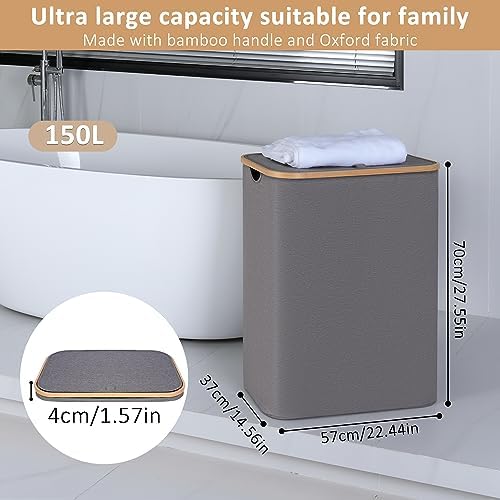 IEGrow Laundry Hamper with Lid, 150L Laundry Basket with 2 Mesh Bags - Image 2