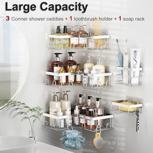 Liuoud Corner Shower Caddy 5 Pack Adhesive Stainless Steel Organizer Silver - Image 2