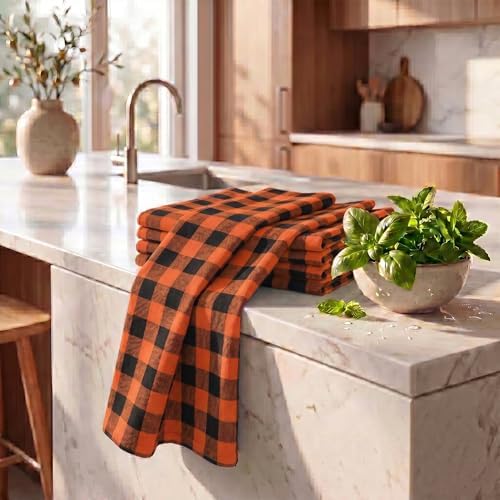 Urban Villa Kitchen Towels Cotton Dish Towels 20”x30” Orange Blk - Image 6