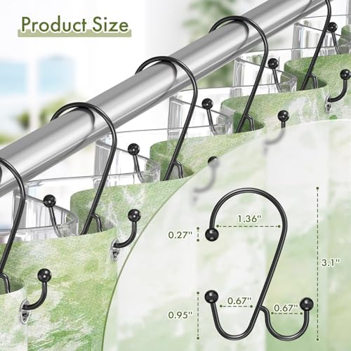 Bathway Shower Curtain Hooks Rings Black, Double Shower Hooks - Image 6
