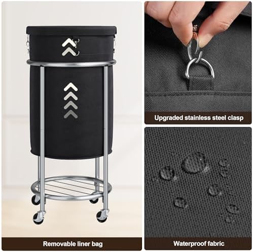 ELYKEN Laundry Basket with Wheels, Round Rolling Laundry Hamper - Image 5