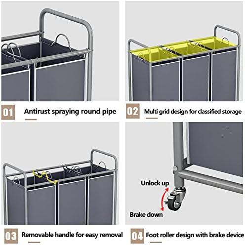 LINZINAR 3 Section Laundry Hamper, 135L Laundry Sorter - Image 4