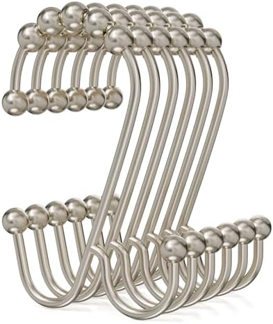 Bathway Nickel Shower Curtain Hooks Rings, Double Shower Hooks by Bathway