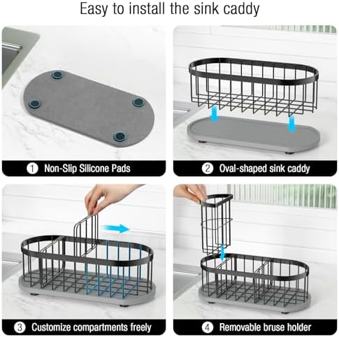 Sink Caddy Kitchen Sink Organizer, Sponge & Brush Holder, Stone Drying Mat - Image 5
