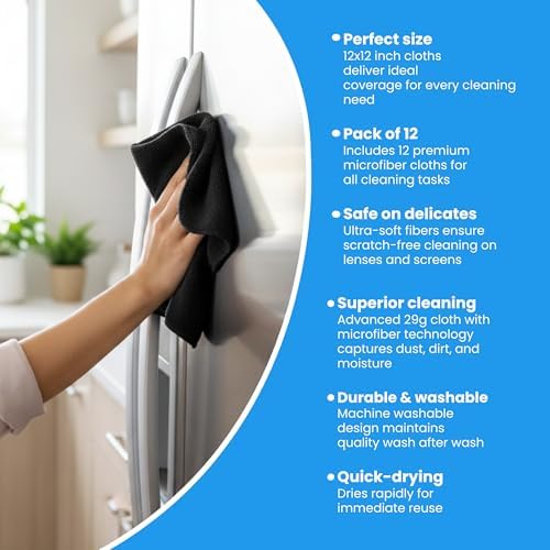 Microfiber Cleaning Cloth Black 12 Pack Premium Microfiber Towels - Image 6