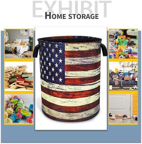 Retro American Flag Laundry Basket Foldable Waterproof Hamper 18.9x16.5 In - Image 5