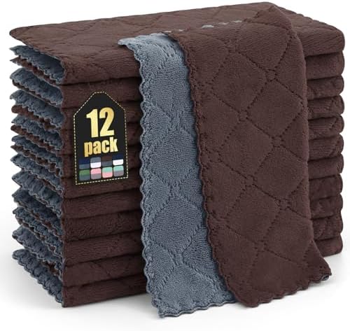 Homaxy 12 Pack Super Soft Dish Cloths, Dark Grey & Brown by Homaxy