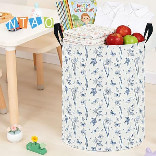 62L Blue Floral Butterfly Waterproof Laundry Hamper - Image 5