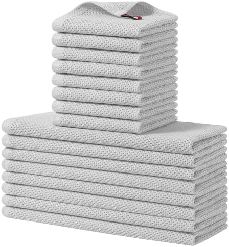 Homaxy 16 Pack 100% Cotton Kitchen Towels and Dishcloths Set, Light Gray by Homaxy