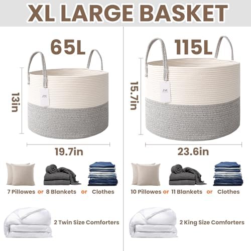 JMvicyroam 65L Extra Large Machine Washable Cotton Rope Blanket Basket - Image 2