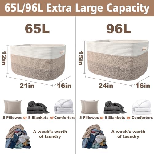 JMvicyroam 65L Large Woven Cotton Rope Blanket Basket - Image 3