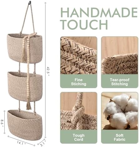 Wall Hanging Rope Baskets 3-Tier Boho Organizers - Image 3